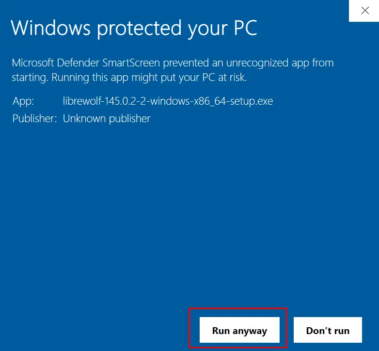 LibreWolf windows protection 